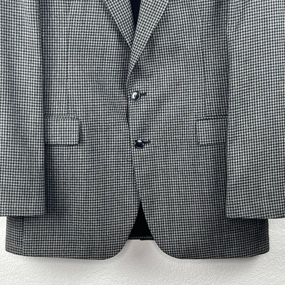 Haggar Black Tan Tweed Houndstooth Two Buttoned Vented Blazer Sport Coat 42L USA - Picture 6 of 15